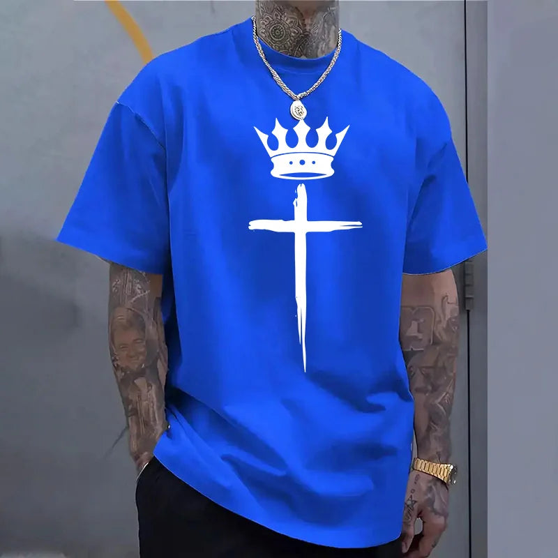 Men's Cross Crown Print 100% Cotton T-Shirt – Cool Casual Tee