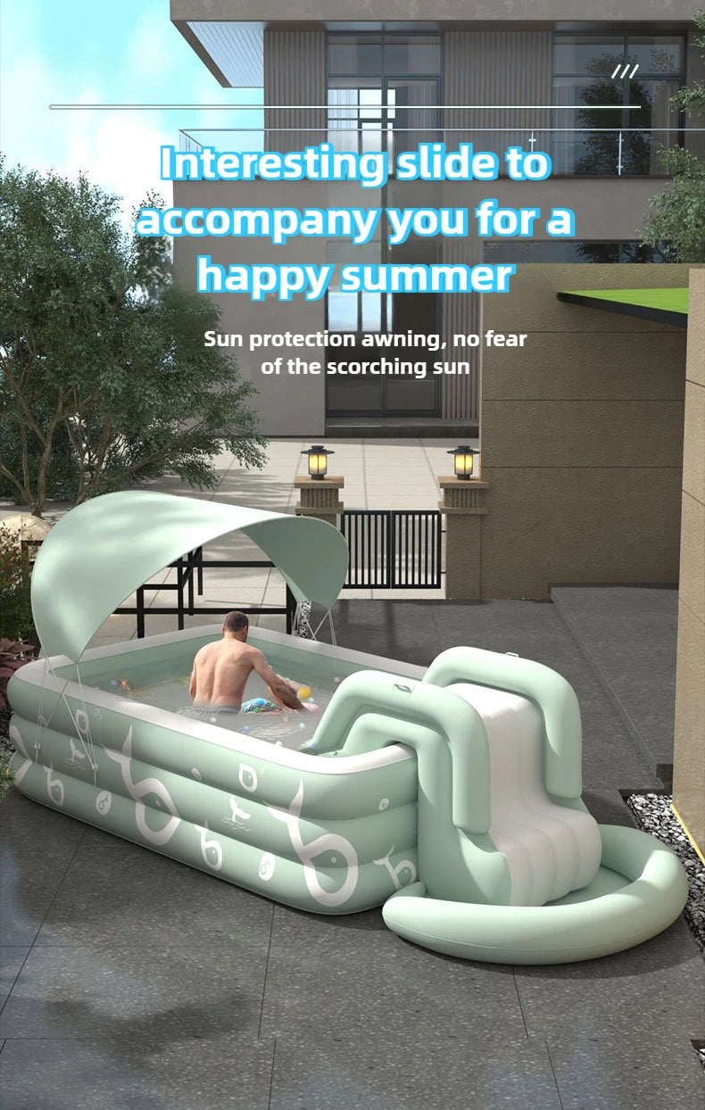 Oversized Family Inflatable Pool – Sunshade, Slide & Float Boat