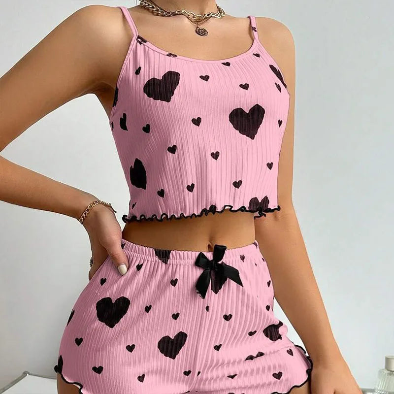 Women's Love Print Pyjama Set – Tank Top & Shorts (S-L)
