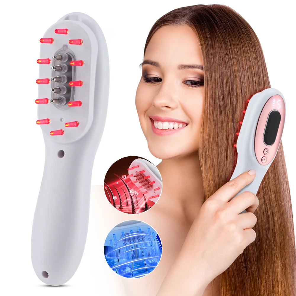 Electric Scalp Massage Comb Red Blue LED Light Therapy EMS Vibration Massage Brush Anti-Hair Loss Medicine Scalp Oil Applicator