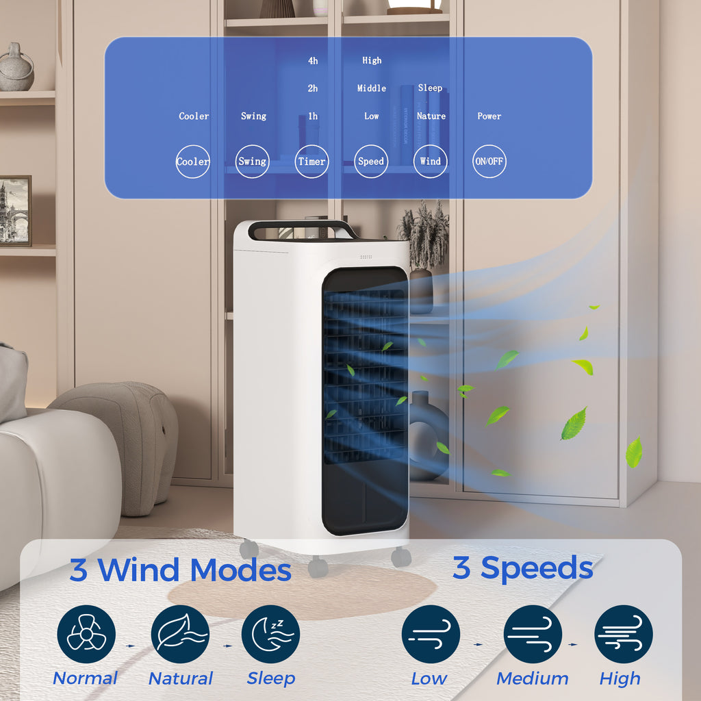 HOMCOM Mobile Air Cooler for Home Office, with Oscillation, Ice Packs