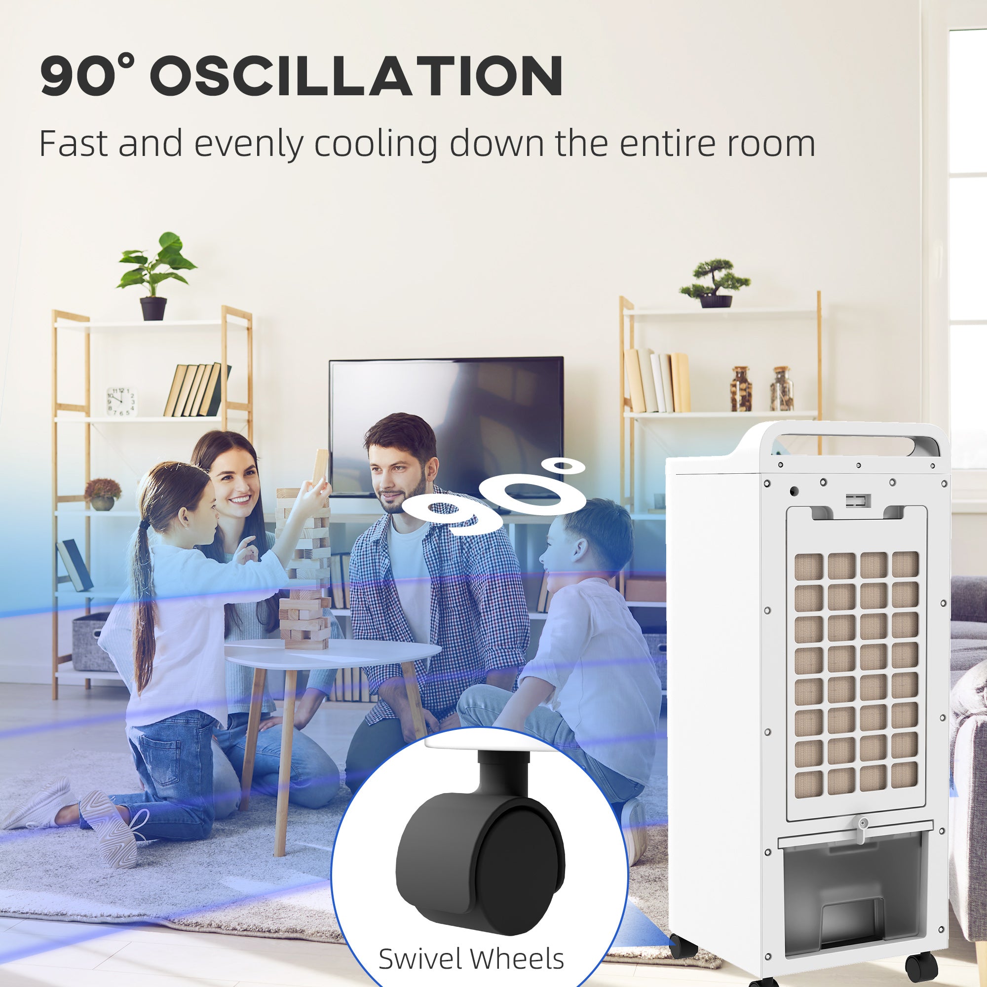 HOMCOM Mobile Air Cooler for Home Office, with Oscillation, Ice Packs