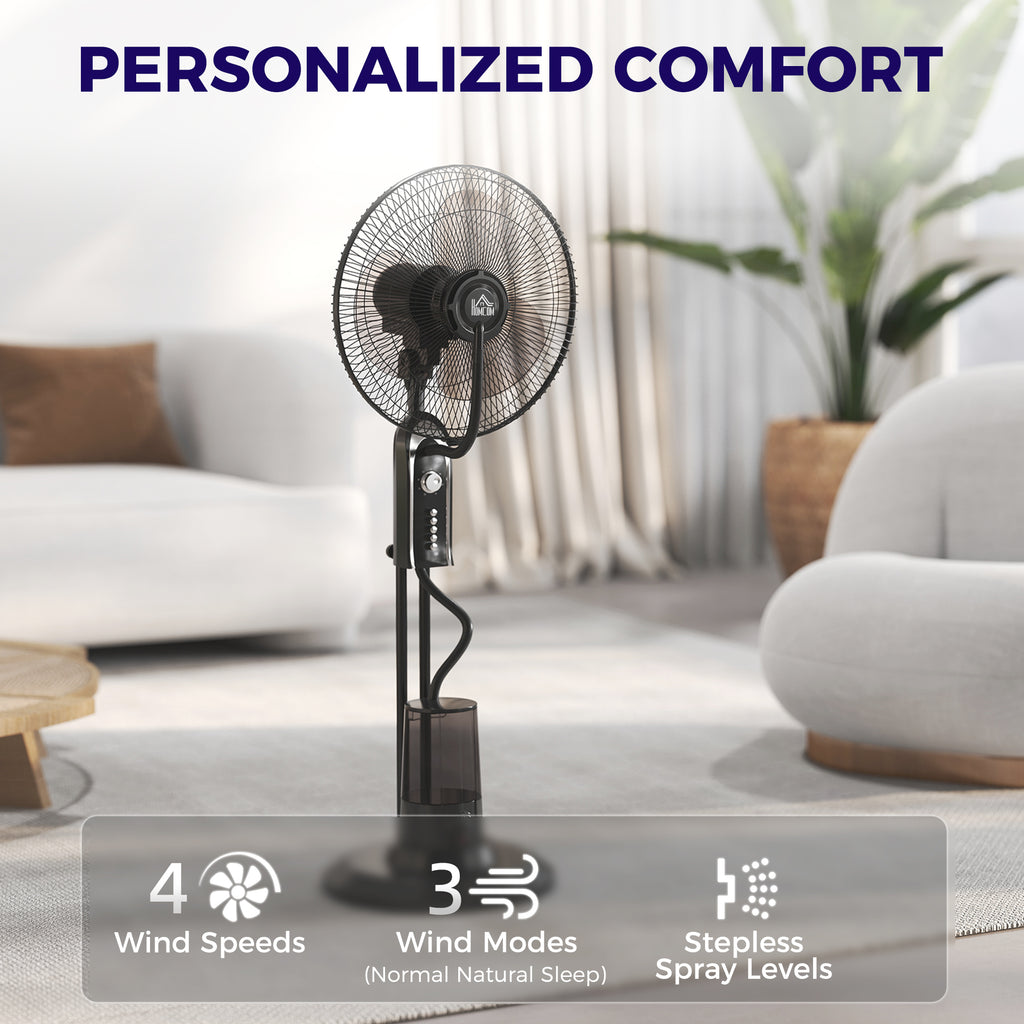 HOMCOM Spray Misting Fan, Pedestal Fan w/ Oscillation, Tilt, 4 Speeds