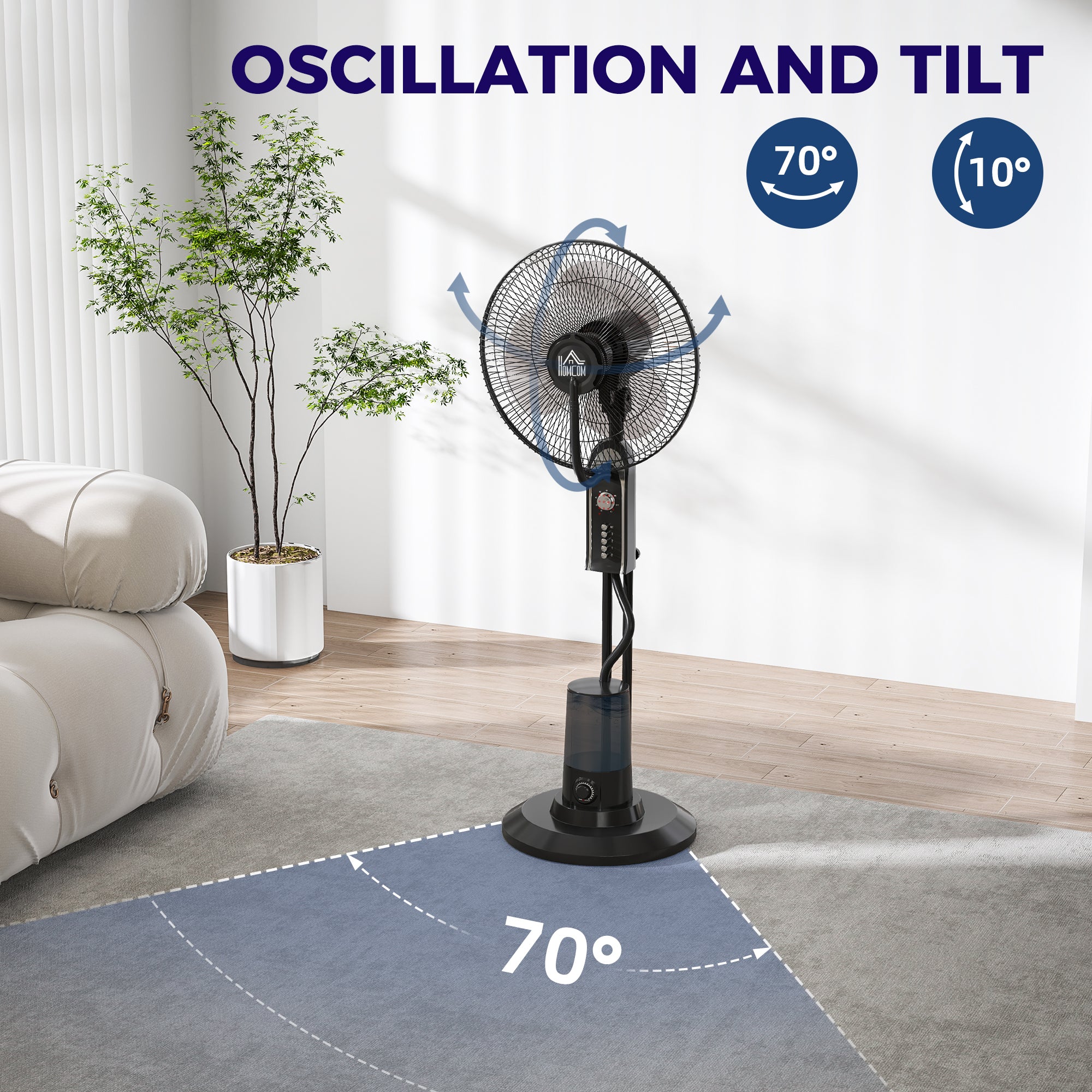 HOMCOM Spray Misting Fan, Pedestal Fan w/ Oscillation, Tilt, 4 Speeds